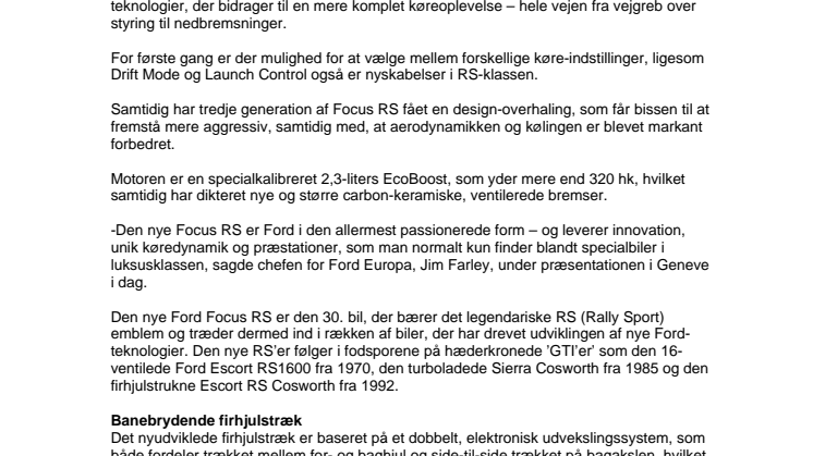 Europæisk debut til potent Ford Focus RS