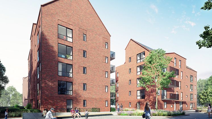 JSB Construction AB har fått i uppdrag av LKF, Lunds kommuns Fastighetsbolag, att bygga 113 hyresrätter i Södra Råbylund i Lund. Bild: Liljewall arkitekter