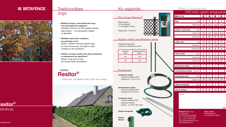 Betafence žogi. Resitor Instrukcija