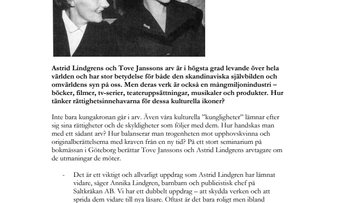 Seminarium på bokmässan: Tove Janssons och Astrid Lindgrens arvingar berättar