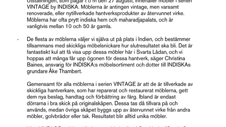 INDISKA ställer ut unika möbler på Svarta Lådan  