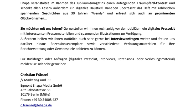 30 Jahre "Wendy" – das erfolgreichste Pferdemagazin feiert Jubiläum!