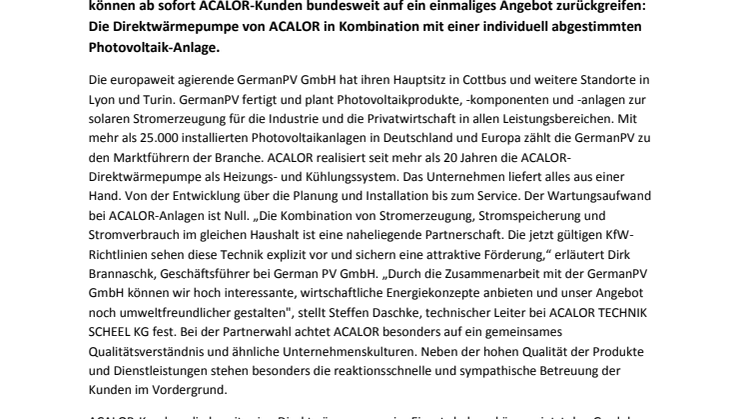 ACALOR und GermanPV starten bundesweite Kooperation