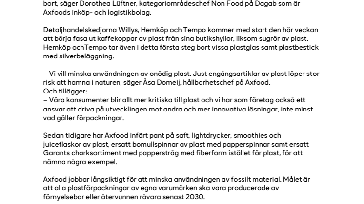 Axfood fasar ut engångsartiklar av plast