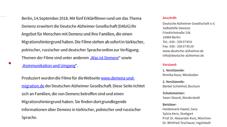 Demenz und Migration: Erklärfilme zu Demenz in verschiedenen Sprachen veröffentlicht