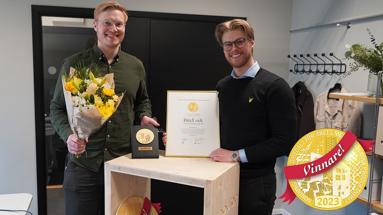 Filip Palosaari och John Elwin Segolsson vinnare av Nordbyggs Guldmedalj 2023 (Fotograf: Lina Hann)