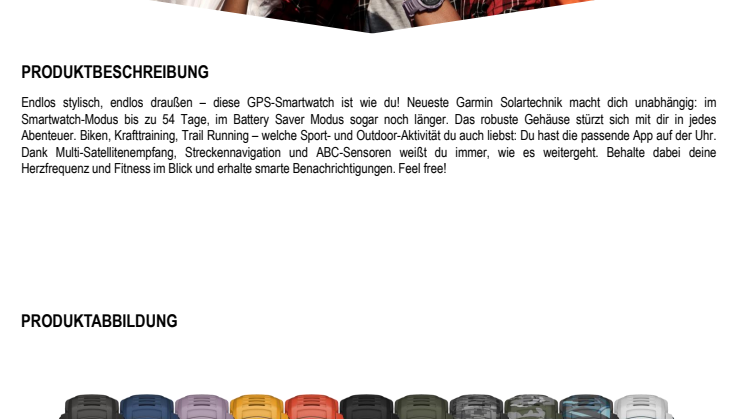 Garmin Datenblatt Instinct Solar-Serie