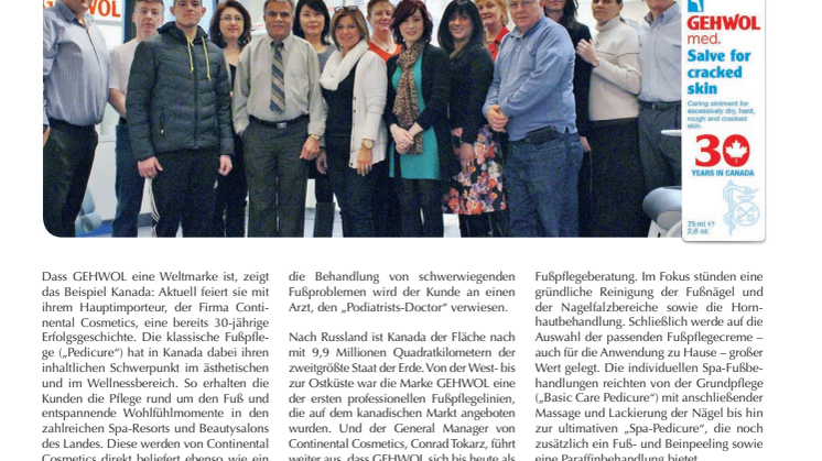 Gerlach in Kanada: GEHWOL ist die Nummer 1