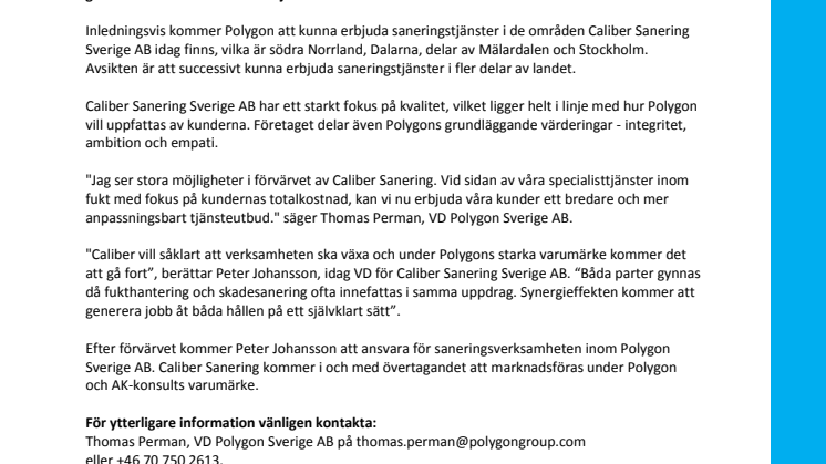 Polygon och AK-konsult förvärvar Caliber Sanering Sverige AB