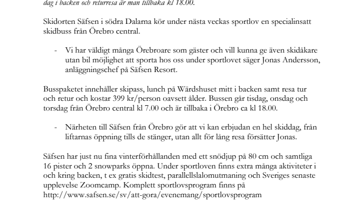 Ny sportlovsbuss till Säfsen från Örebro.