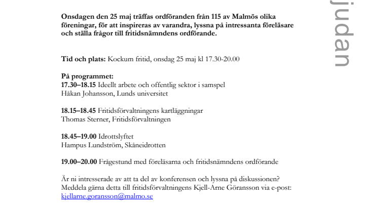 Pressinbjudan: Malmö föreningslivs ordförandekonferens 25/5