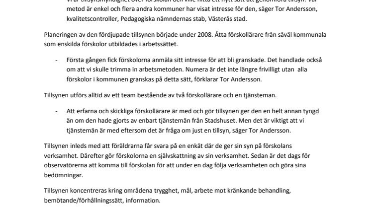 Fördjupad tillsyn – ett nytt sätt att mäta kvaliteten i förskolan i Västerås
