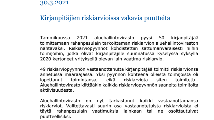 AVI: Huomioita kirjanpitäjien riskiarvioista ja riskiarvioiden laatimisesta