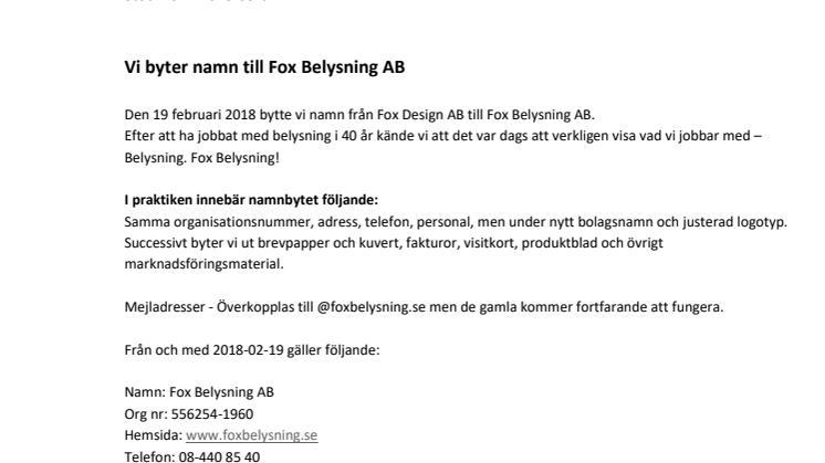 Fox Design byter namn