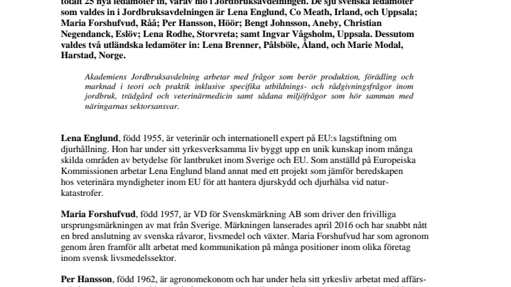 KSLA välkomnar nya ledamöter i Jordbruksavdelningen