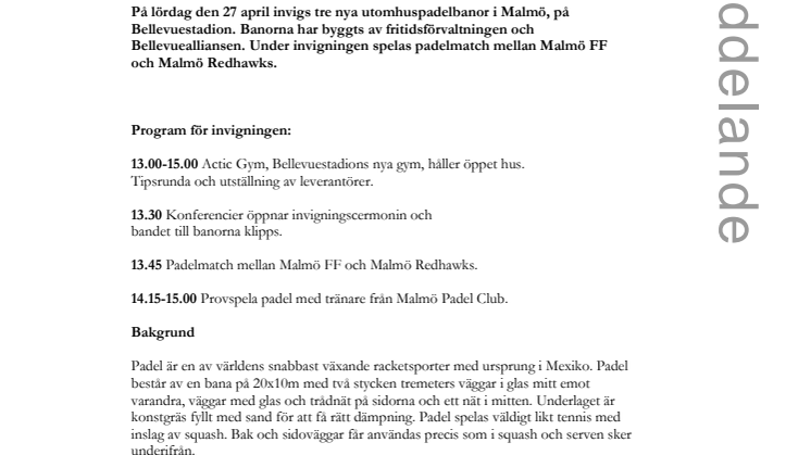 Invigning 27/4: Padelbanor på Bellevuestadion