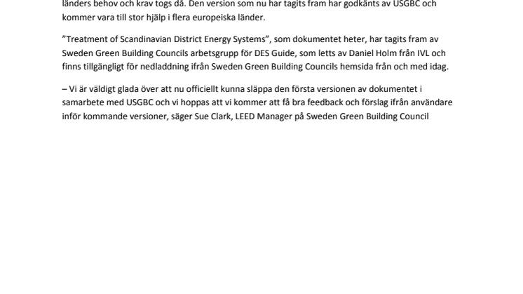 Version 1.0 av District Energy Systems Guide för LEED i Europa lanseras