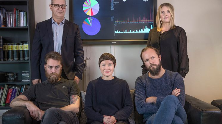 Matti Larsson, Martin Fredriksson, Emma Boëthius, Ulf Fahlén och Johanna Hovnert, nominerade till Stora Journalistpriset 2017 
