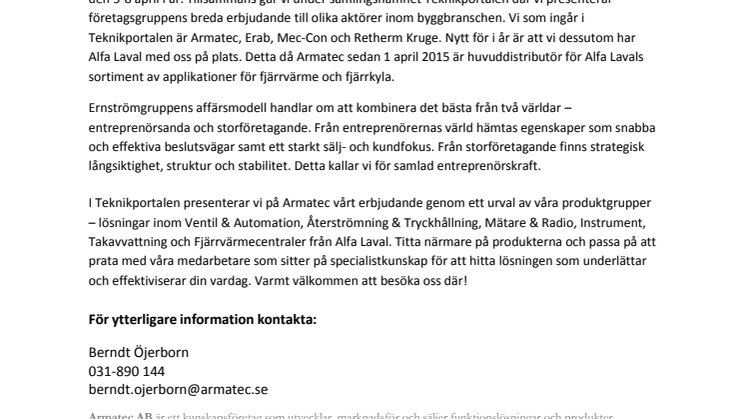 Armatec ställer ut på Nordbygg – återigen tillsammans med syskonen i Ernströmgruppen