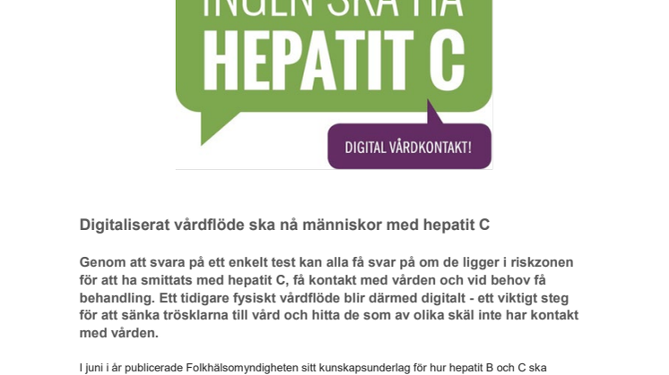 Digitaliserat vårdflöde ska nå människor med hepatit C