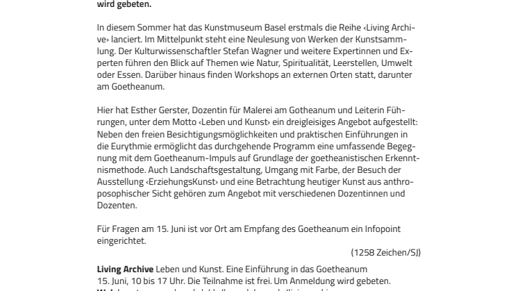 Gastspiel Goetheanum. ​Workshopreihe ‹Living Archive› des Kunstmuseums Basel am Goetheanum