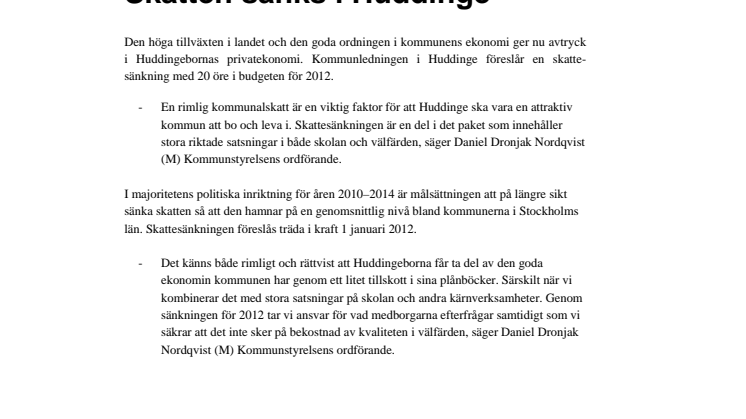 Skatten sänks i Huddinge