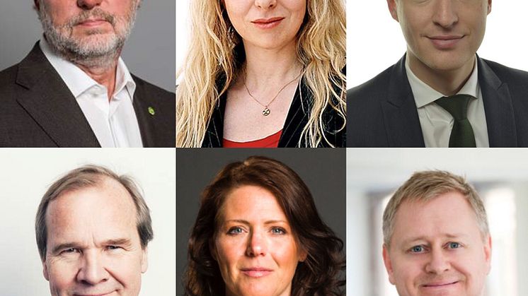 Peter Eriksson, bostadsminister (MP); Anna Dahlberg, politisk redaktör Expressen; Emil Källström, ekonomisk-politisk talesperson (C); Anders Lago förbundsordf HSB;  Ebba Östlin, kommunstyrelsens ordf Botkyrka (S); Ted Lindqvist, vd Evidens