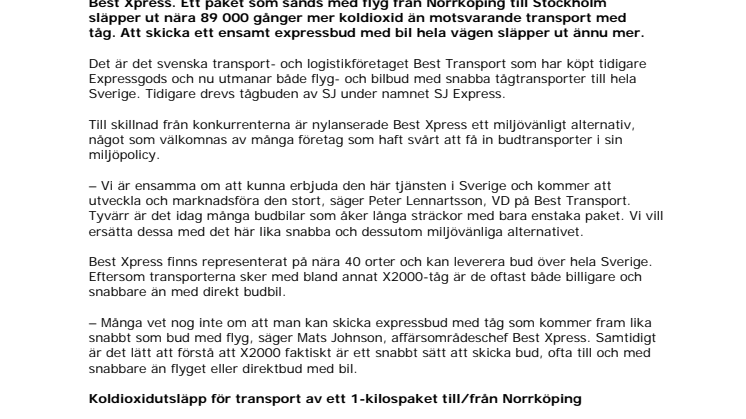 Best Xpress utmanar flyget med klimatvänligt tågbud från Norrköping