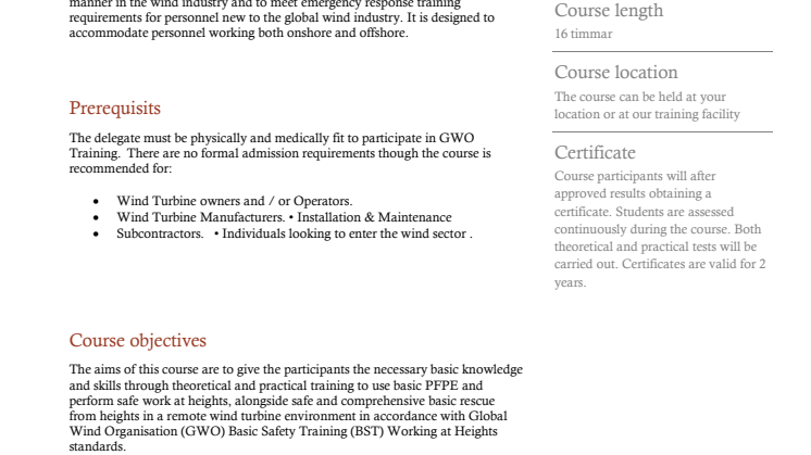 Course description on Work at hights