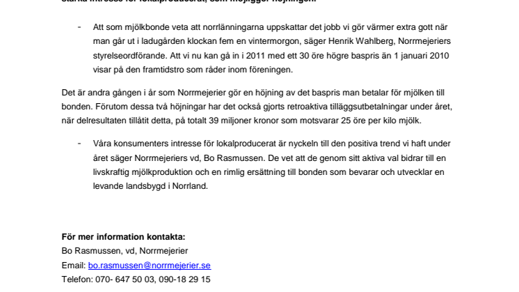 Norrmejerier höjer betalningen till bönderna - Konsumenternas val ger bonden mer betalt