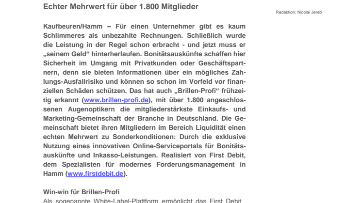 Bonitätsauskünfte für Brillen-Profi: Echter Mehrwert für über 1.800 Mitglieder
