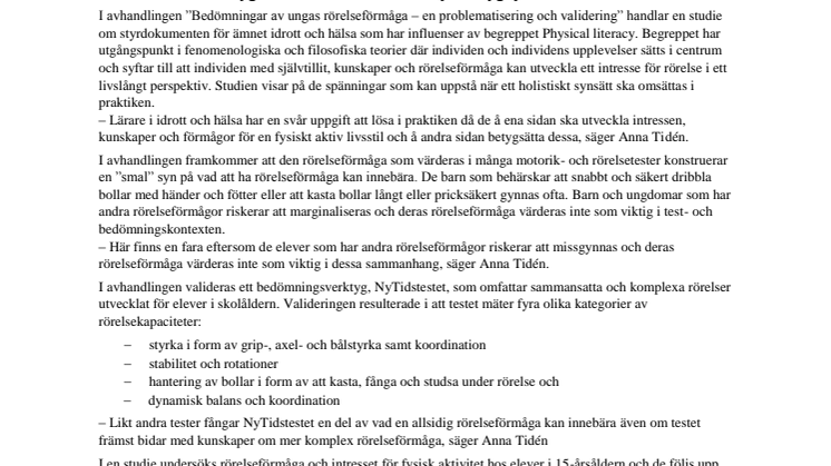Komplext och orättvist att bedöma ungas rörelseförmågor 