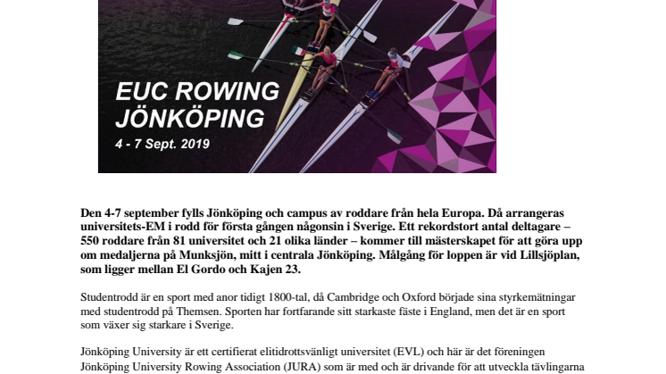 Universitets-EM i rodd för första gången i Sverige med Jönköping University som en av värdarna