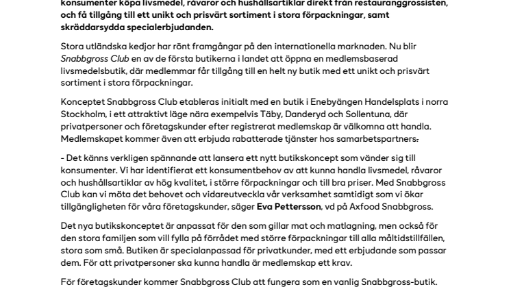 Axfood Snabbgross lanserar nytt butikskoncept för konsumenter – Snabbgross Club
