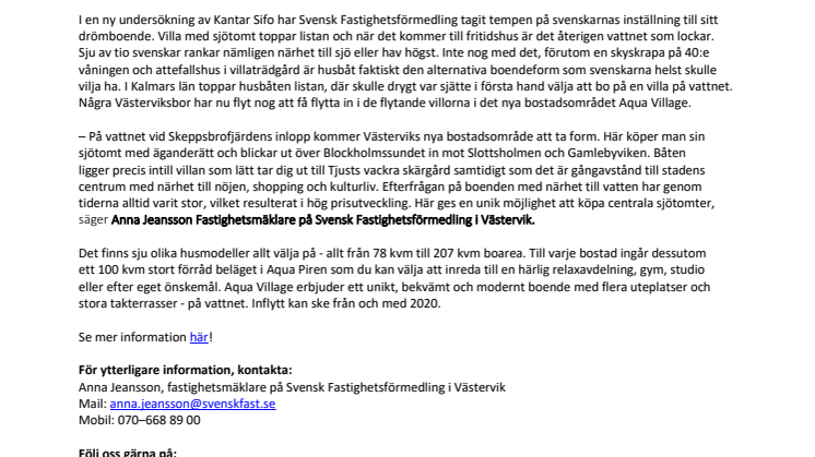 Boende med flyt – nu lanseras Aqua Village i Västervik 