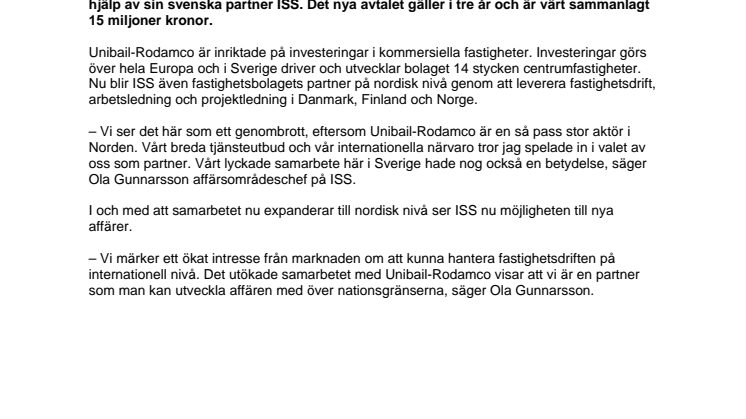 ISS fortsätter att utveckla Unibail-Rodamcos affärer i Norden