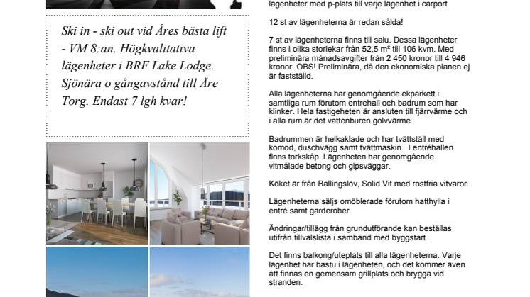 Nu startar försäljningen av lägenheterna i Lake Lodge Åre