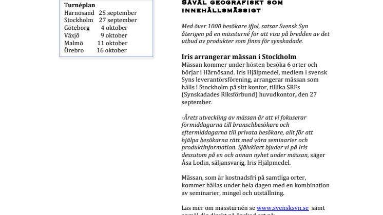 Iris Hjälpmedel Samorganiserar Sveriges Största Mässa för Synhjälpmedel