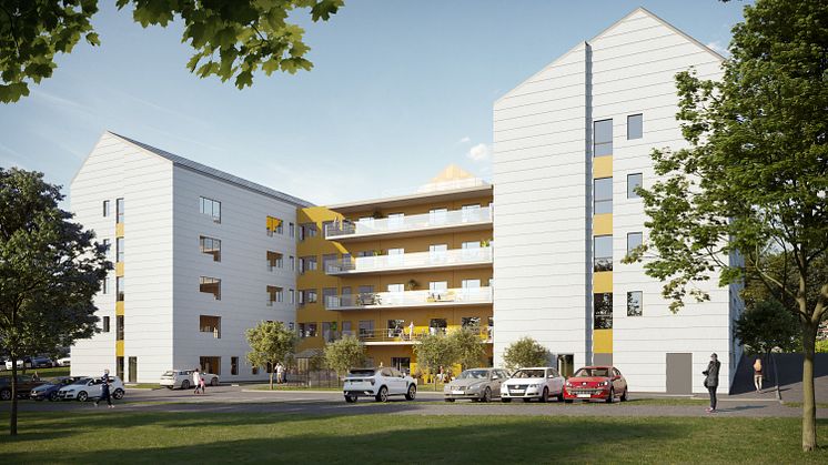 Miljön står i fokus när Skanska Sverige satsar på äldreboendet Brogården i Alingsås. Medvetna miljöval har gjorts i allt material. Byggnaden certifieras enligt Leed nivå Guld. Bild: Arkitektbyrån Design Göteborg AB