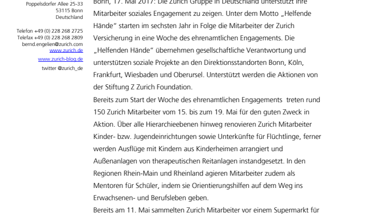 Zurich Mitarbeiter tauschen Arbeitsplatz für  ehrenamtlichen Einsatz