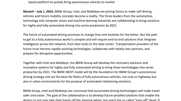 BMW Group, Intel and Mobileye