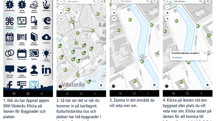 Så här hittar du Byggnader och platser i appen Mitt Västerås.