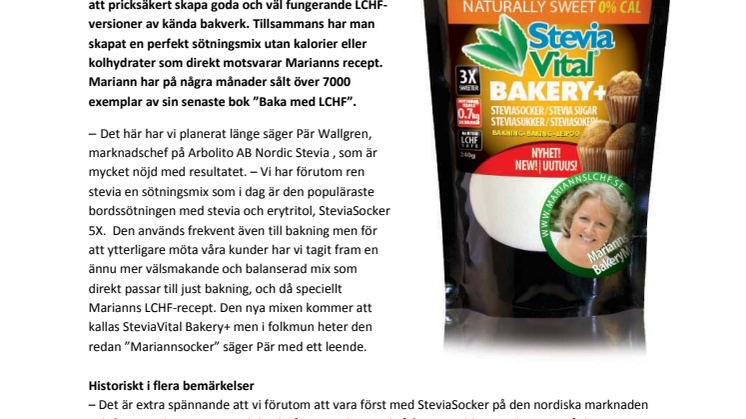 Nordic Stevia inleder historiskt sött samarbete med LCHF-drottning.