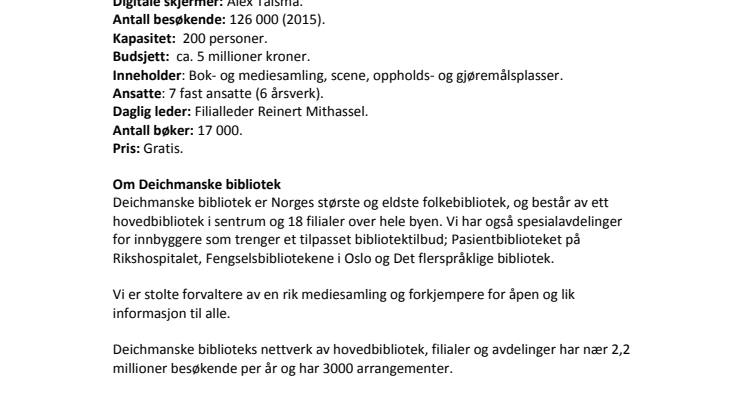 Fakta om Tøyen filial, Deichmanske bibliotek