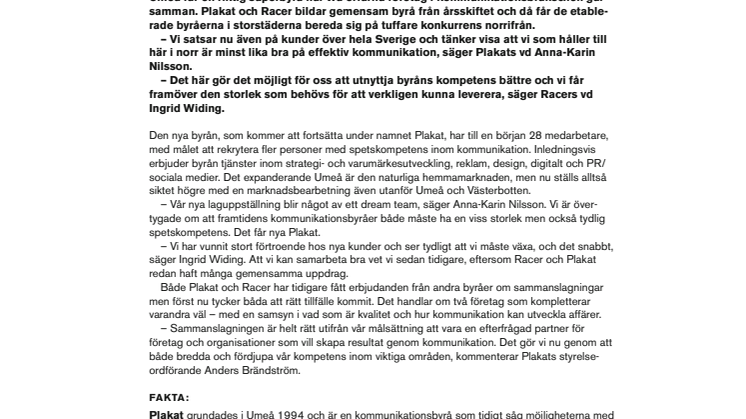 Umeå får ny superbyrå när Plakat och Racer går ihop 