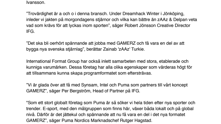 International Format Group inleder samarbete med e-sportstjärnorna Zainab 'zAAz' Turkie & Marcus ’Delpan’ Larsson