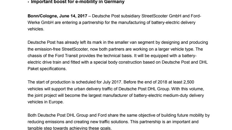 Ford samarbejder med Deutsche Post om el-varebil