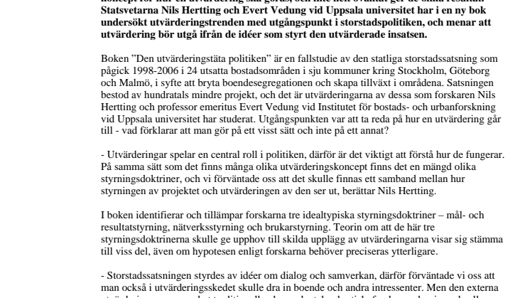 Ny bok om styrning och utvärdering i storstadspolitiken