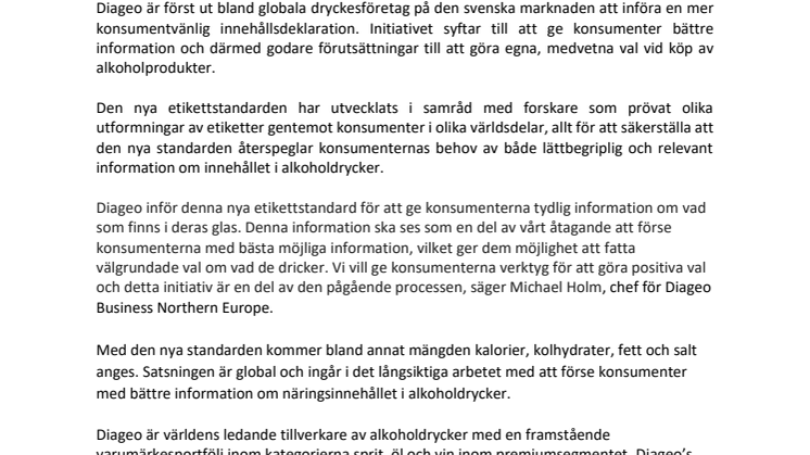 Diageo lanserar ny etikett på sina spritflaskor i Sverige
