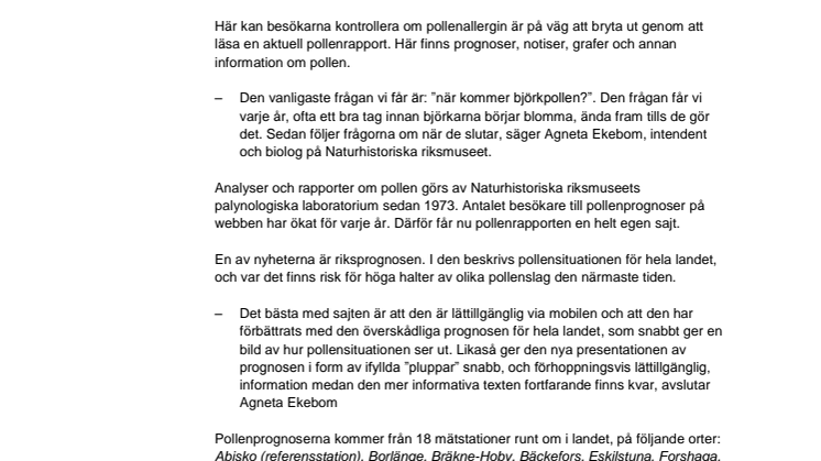 Nu lanseras pollenrapporten.se 